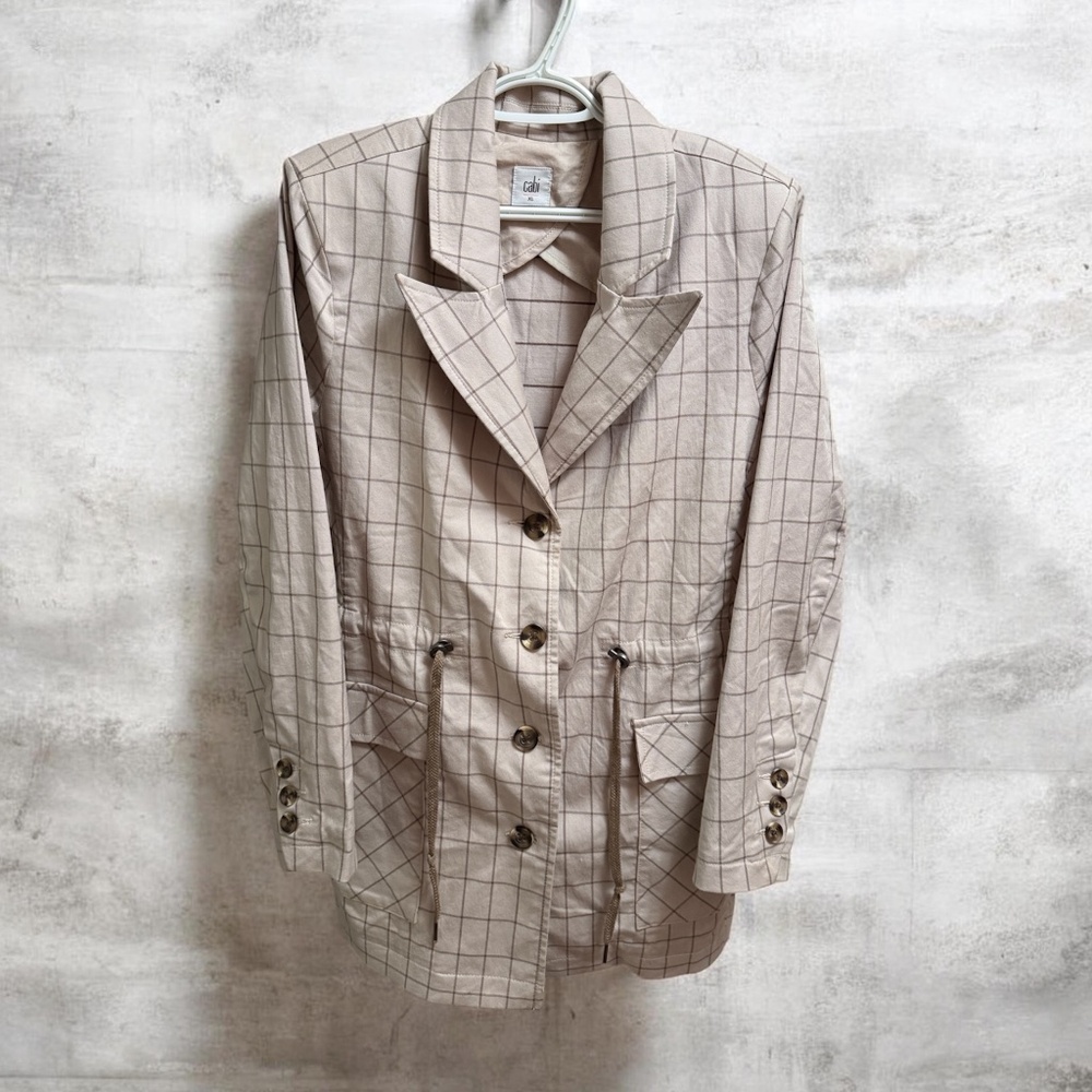 Cabi Windowpane Utility Jacket Pockets Drawstring… - image 1